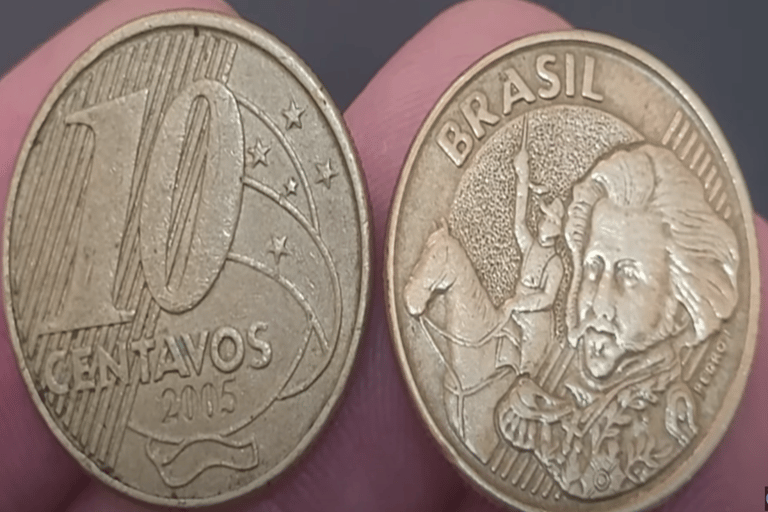 Moeda 10 centavos 2005 com O entupido Moeda 10 centavos 2005 com O entupido