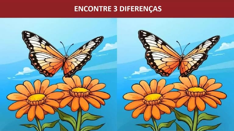 Desafio Visual: encontre 3 diferenças entre as imagens das borboletas em 15 segundos!