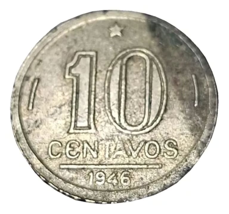 Moeda de 10 centavos de 1946 com valor histórico Moeda rara de 10 centavos de 1946 em bronze-alumínio do padrão Cruzeiro