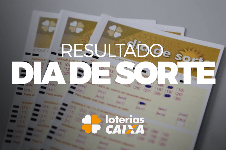 Bilhetes da loteria Dia de Sorte com destaque para os resultados e marca da Caixa
