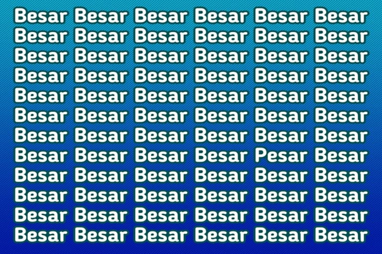 Teste visual com várias palavras "Besar" repetidas em fundo azul degradê, destaque para palavra diferente.