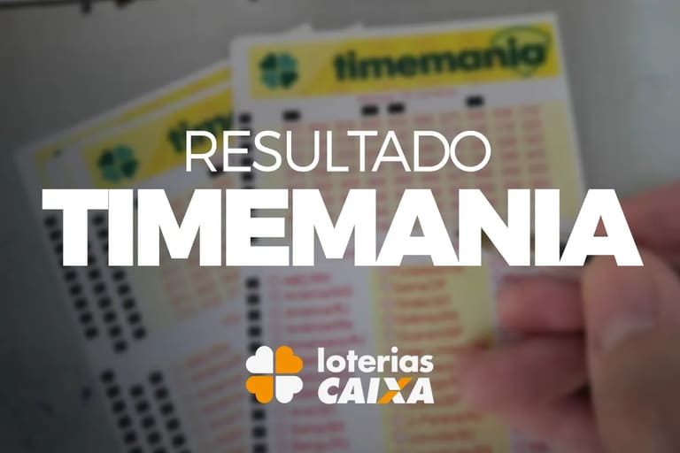 Bilhetes da Timemania com destaque para o resultado do concurso e logo das Loterias Caixa