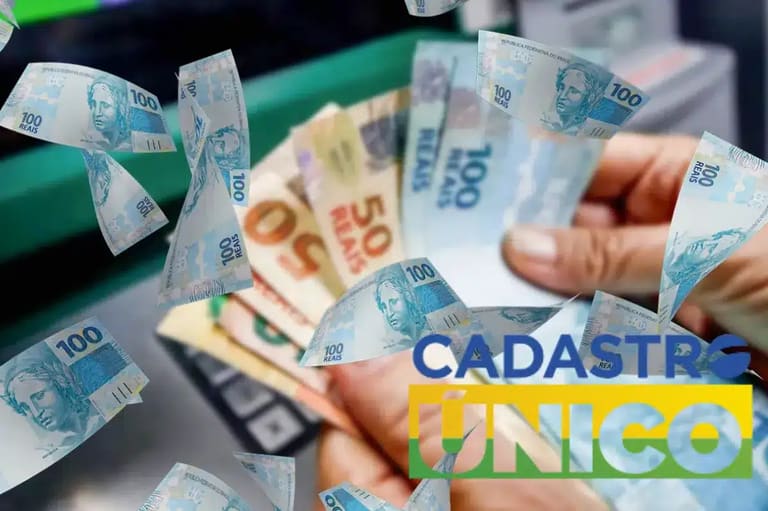 Cadastro único no Brasil com notas de dinheiro representando o benefício do auxílio.