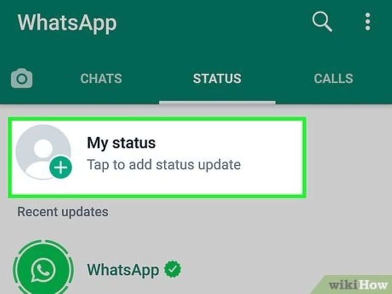 Tela de status do WhatsApp mostrando a opção de adicionar atualização de status