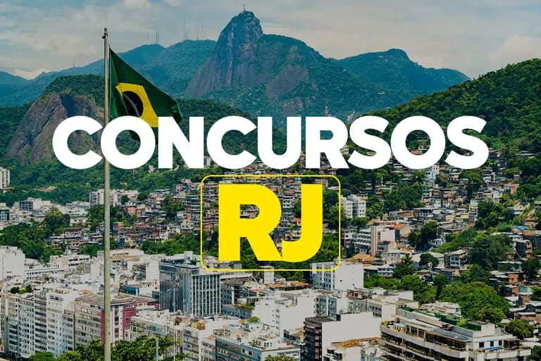 Vista aérea do Rio de Janeiro com destaque para concursos RJ em 2026