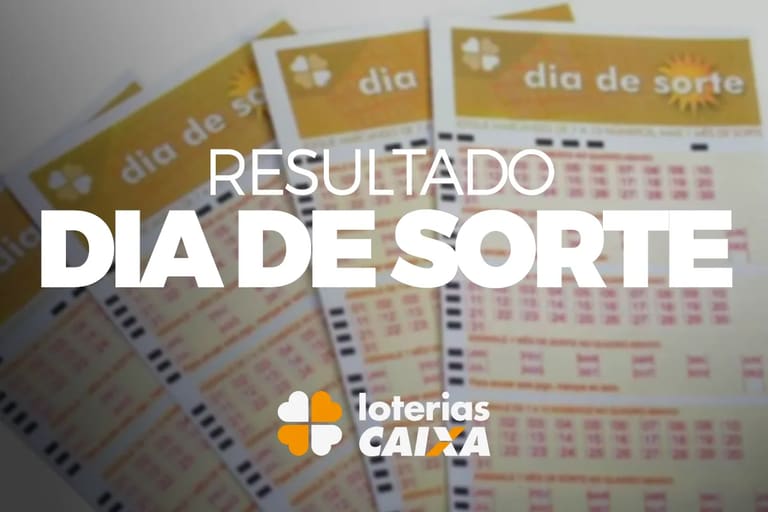 Volantes da loteria Dia de Sorte com o texto Resultado Dia de Sorte Loterias Caixa em destaque