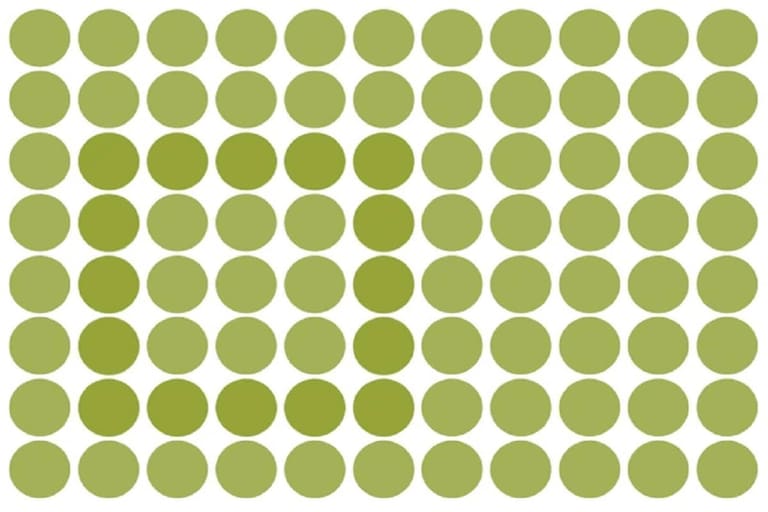 Teste de QI com uma imagem de círculos verdes em tons variados formando padrão diferente