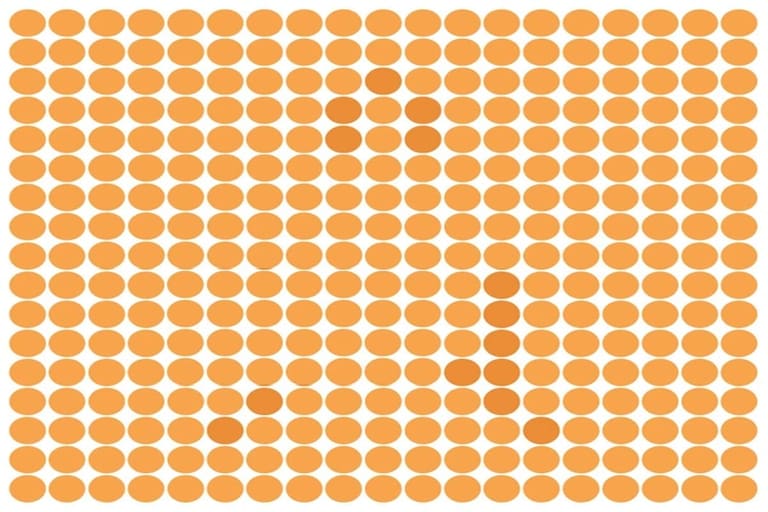 Desafio visual com diversos círculos laranja organizados onde uma estrela sutil está escondida