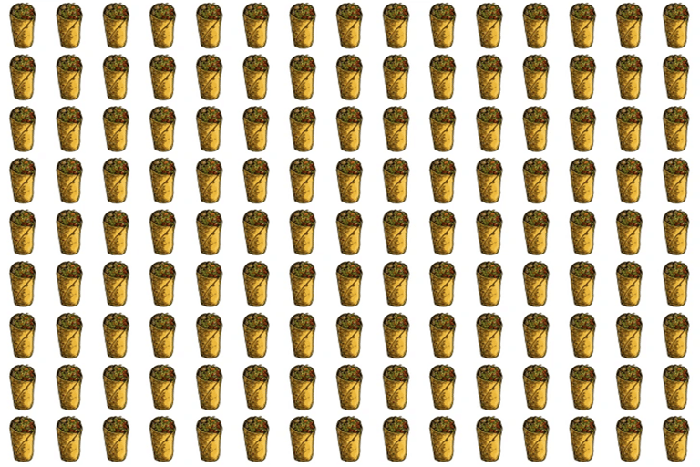 Quiz rápido com vários burritos desenhados alinhados, com um deles posicionado diferente dos demais