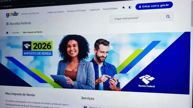 Regras do Imposto de Renda 2026: tela do site da Receita Federal exibindo a campanha do IR 2026 no portal Gov.br
