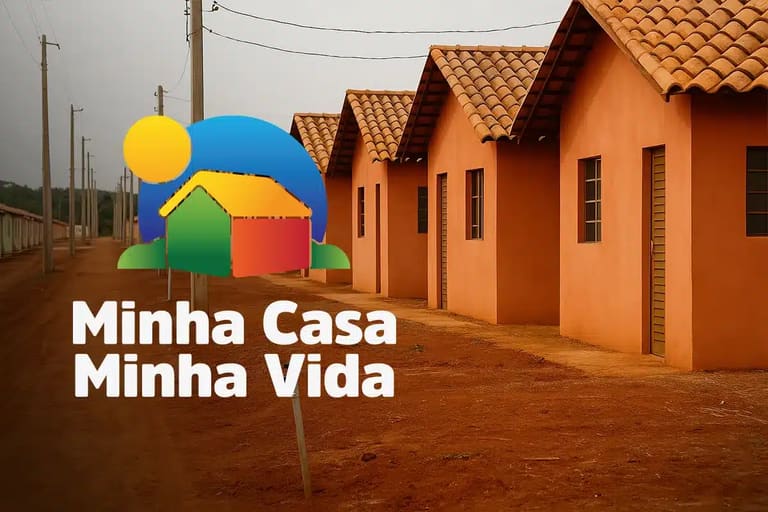 Imagem do programa Minha Casa Minha Vida com casas populares e o logo oficial, com as novas regras para 2026.