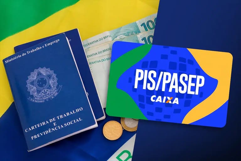 Imagem ilustrativa sobre o processo de solicitação do ressarcimento PIS/Pasep 2026, com documentos e cartão da Caixa.