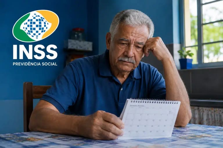 Aposentado consulta calendário em casa, representando a espera pelo pagamento da segunda parcela do 13º salário do INSS para beneficiários com final 1, 4, 5, 6, 9 ou 0.