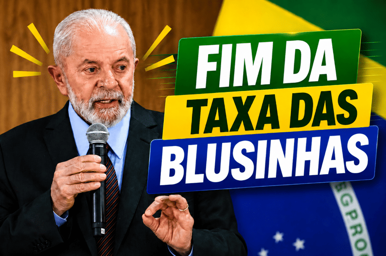 Presidente Lula segura microfone durante anúncio do fim da taxa sobre compras internacionais de até US$ 50.