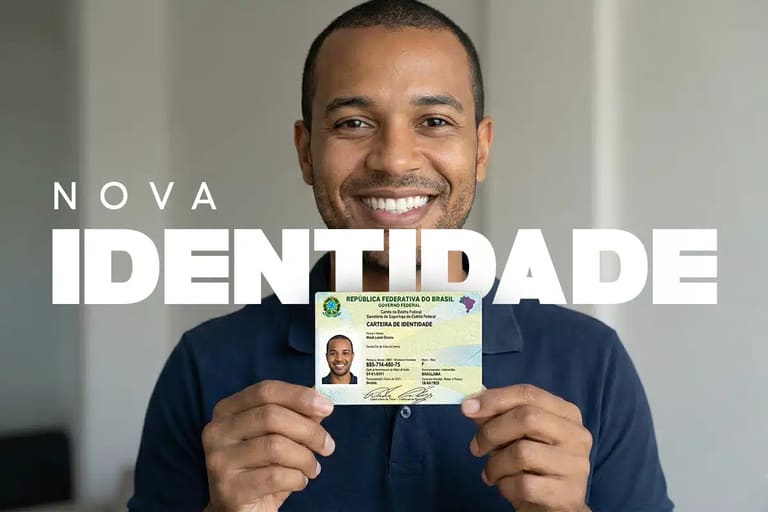 Homem segura representação da nova Carteira de Identidade Nacional, documento com emissão em crescimento no Brasil e prazos que exigem atenção dos cidadãos.